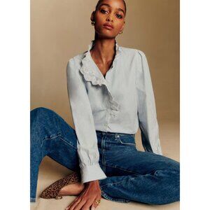 Light Blue Striped Ruffle-Trim Chlo Blouse